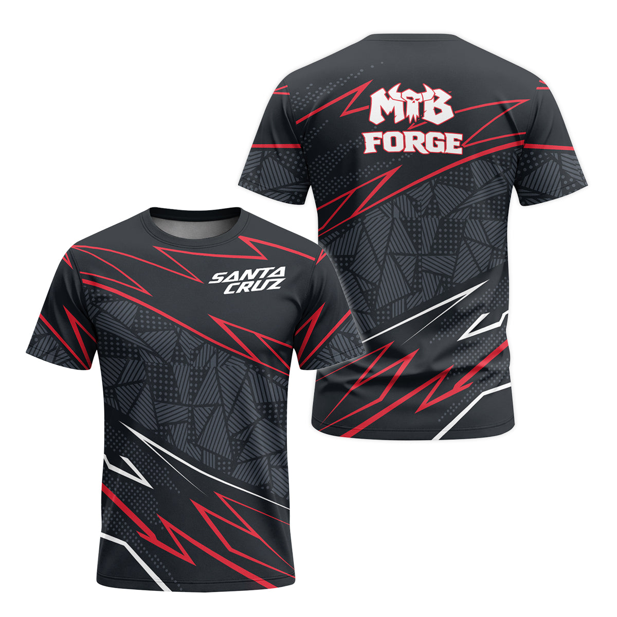 Santa Cruz Black Red Geometric Short Sleeve Mountain Bike Jersey - front and back view