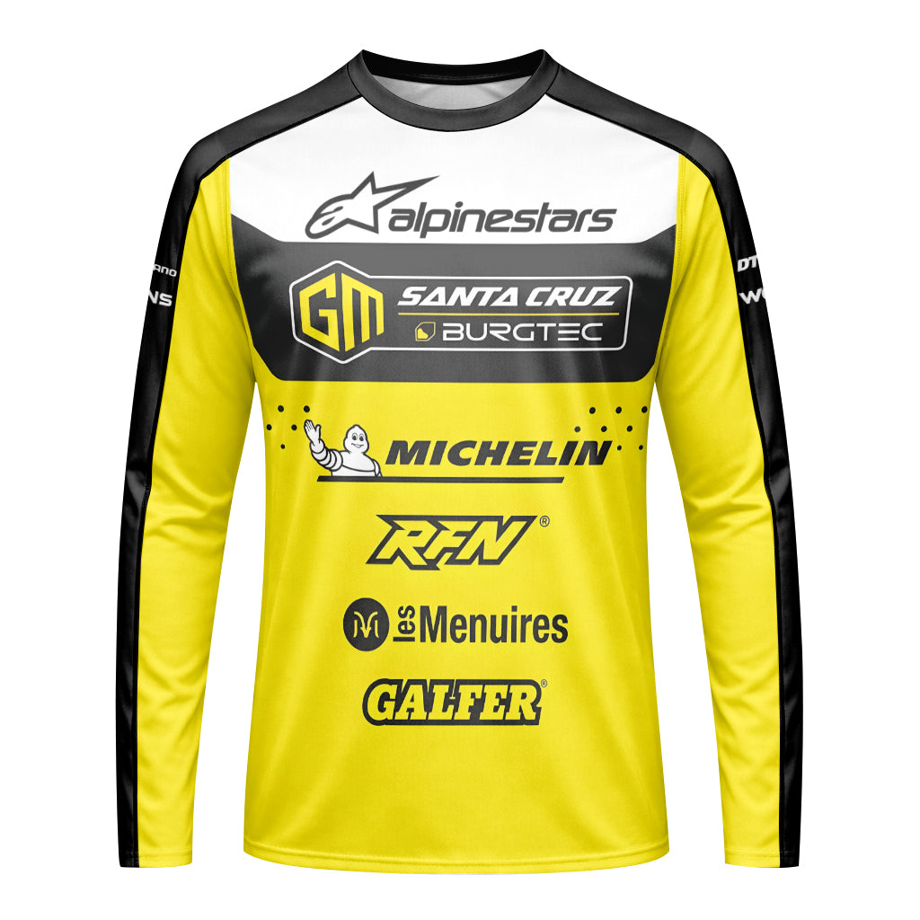 Santa Cruz Burgtec Black Yellow Long Sleeve Mountain Bike Jersey – Front View Mockup