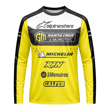 Santa Cruz Burgtec Black Yellow Long Sleeve Mountain Bike Jersey – Front View Mockup