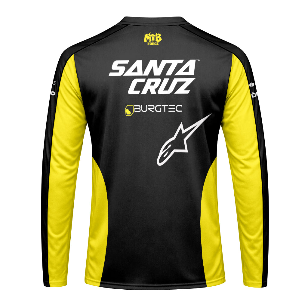 Santa Cruz Burgtec Black Yellow Long Sleeve Mountain Bike Jersey – Back View Mockup