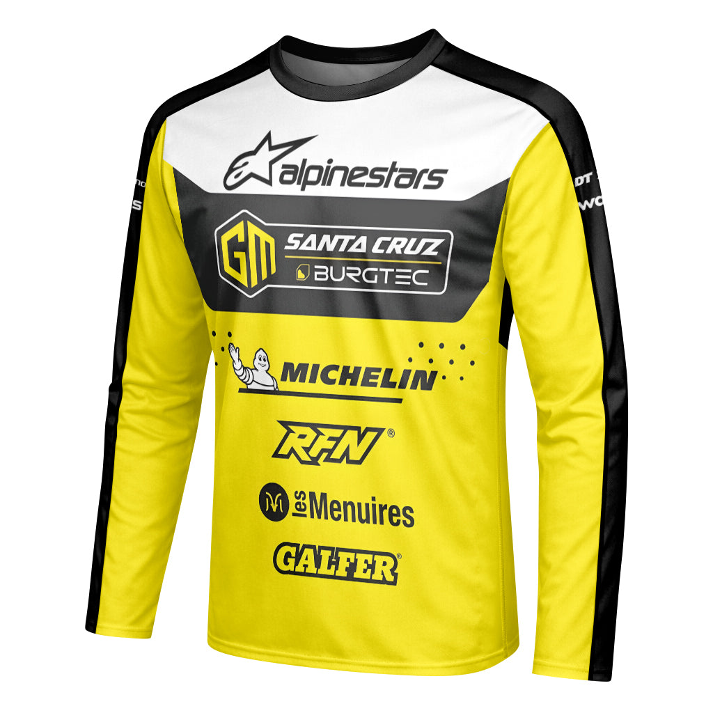 Santa Cruz Burgtec Black Yellow Long Sleeve Mountain Bike Jersey – Left Side View Mockup