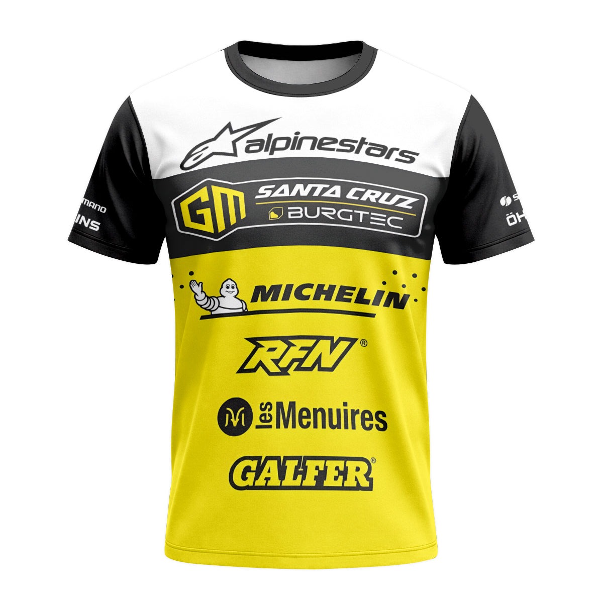 Santa Cruz Burgtec Black Yellow Short Sleeve Mountain Bike Jersey – Front View Mockup