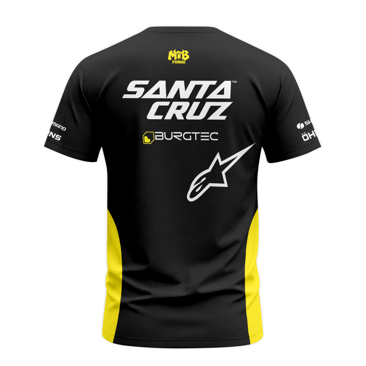 Santa Cruz Burgtec Black Yellow Short Sleeve Mountain Bike Jersey – Back View Mockup