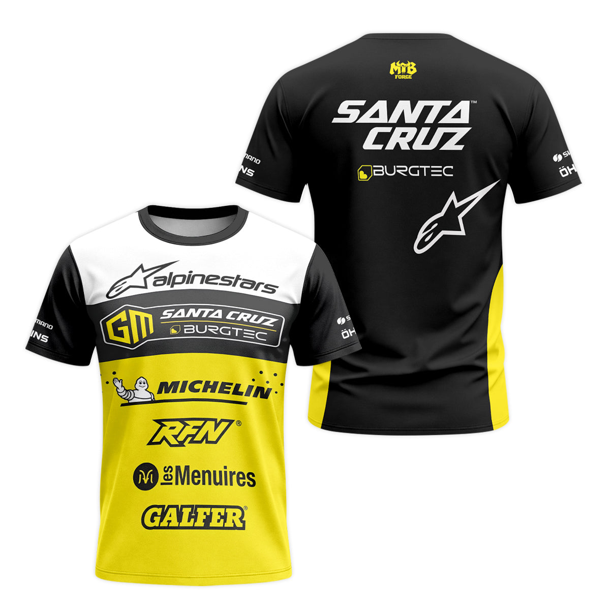 Santa Cruz Burgtec Black Yellow Short Sleeve Mountain Bike Jersey – Front and Back View