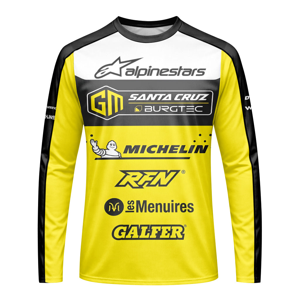 Santa Cruz Burgtec Black Yellow Youth Long Sleeve Mountain Bike Jersey – Front View Mockup