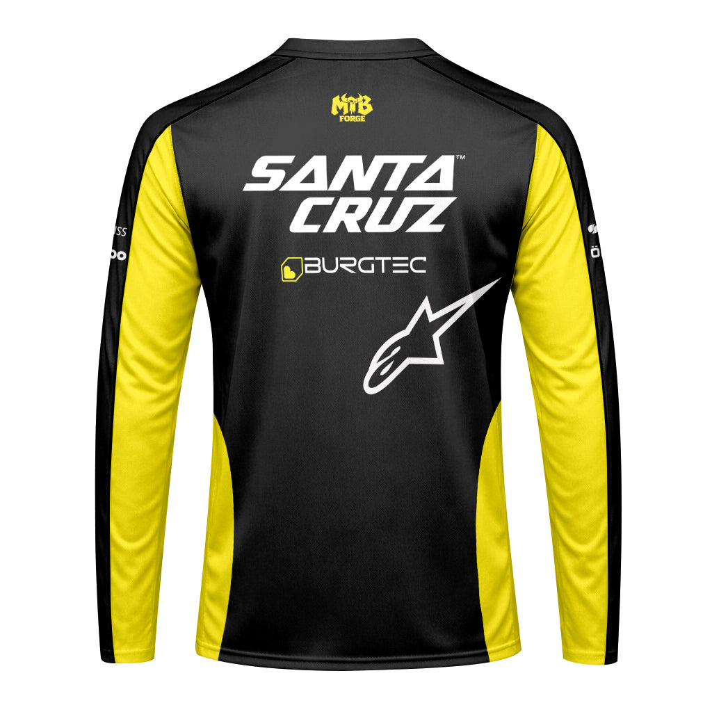 Santa Cruz Burgtec Black Yellow Youth Long Sleeve Mountain Bike Jersey – Back View Mockup
