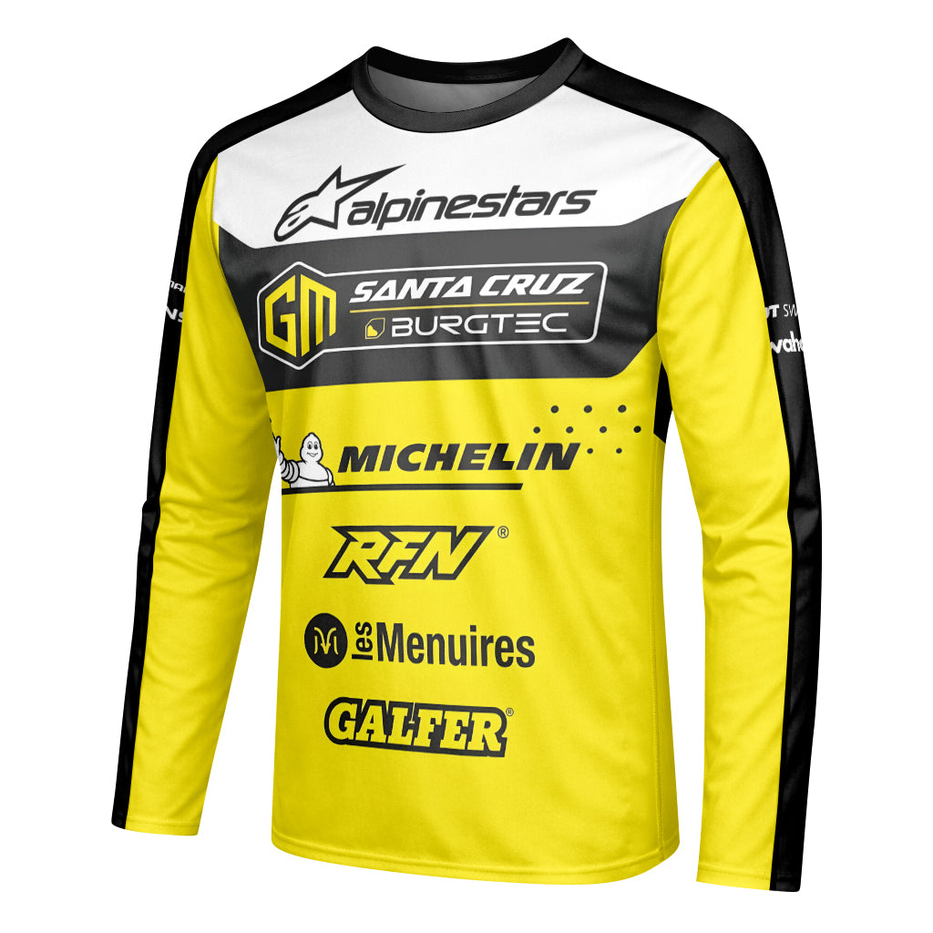 Santa Cruz Burgtec Black Yellow Youth Long Sleeve Mountain Bike Jersey – Left Side View Mockup