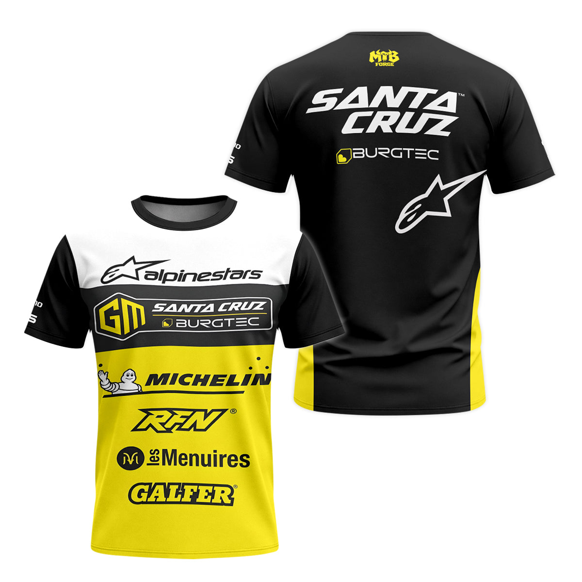 Santa Cruz Burgtec Black Yellow Youth Short Sleeve Mountain Bike Jersey – Front and Back View