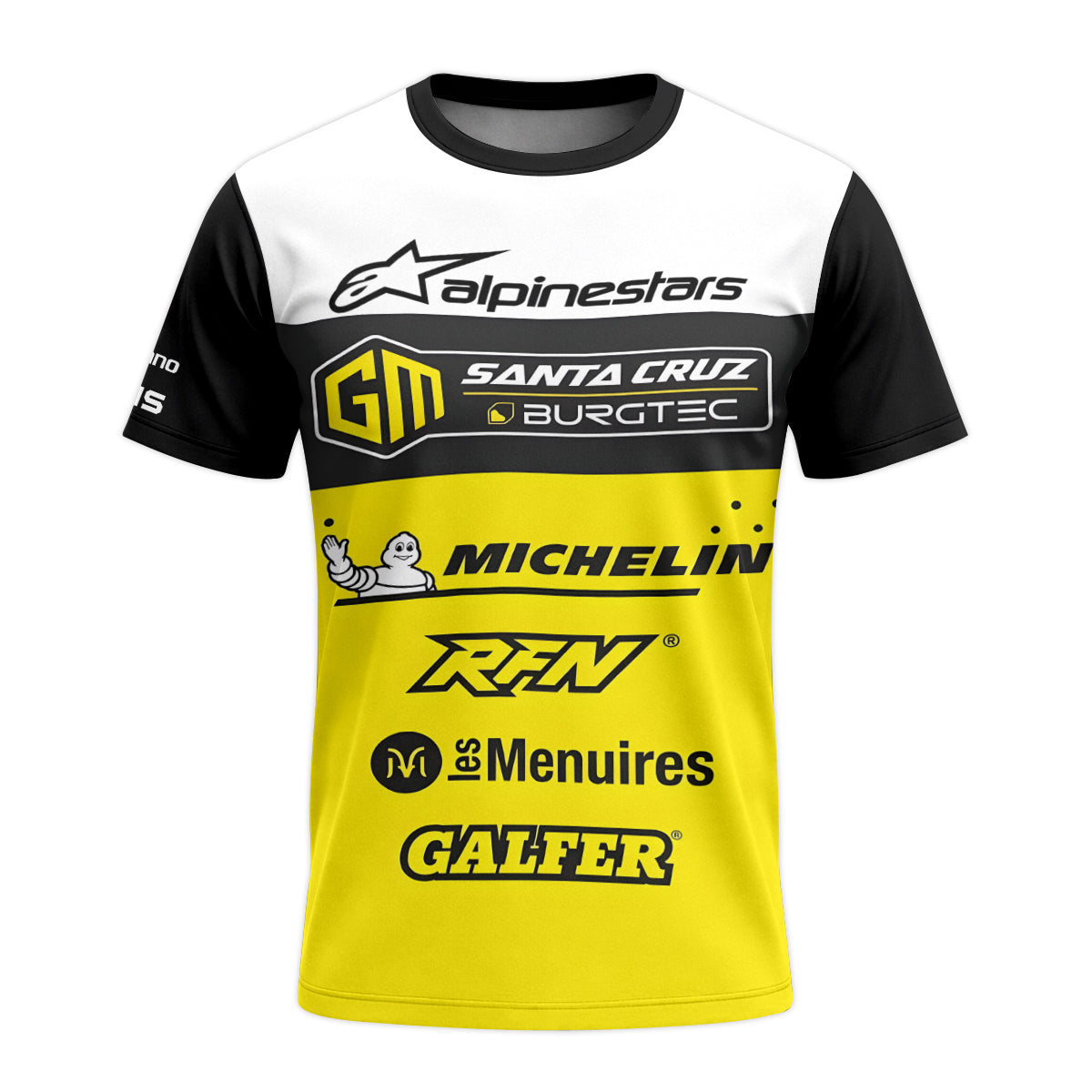 Santa Cruz Burgtec Black Yellow Youth Short Sleeve Mountain Bike Jersey – Front View Mockup