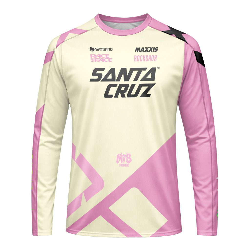 Santa Cruz Cream Pink Long Sleeve Mountain Bike Jersey - front view mockup