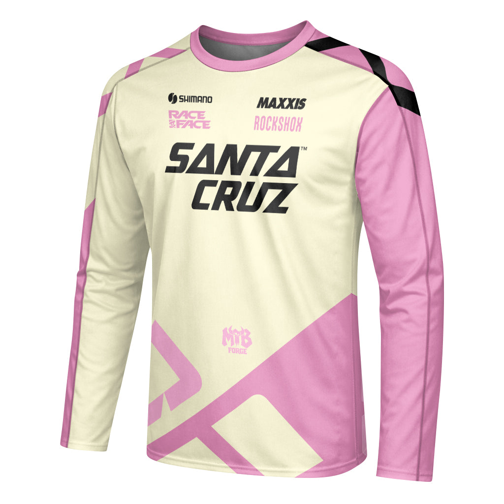 Santa Cruz Cream Pink Long Sleeve Mountain Bike Jersey - left side mockup