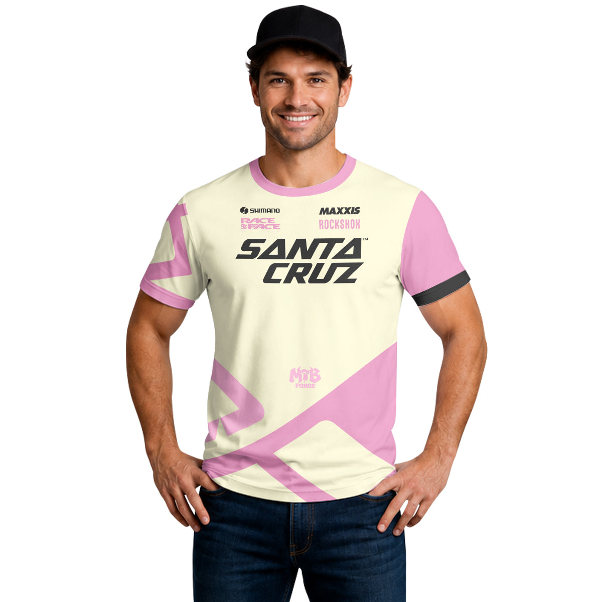 Santa Cruz Cream Pink Short Sleeve Mountain Bike Jersey - lifestyle view
