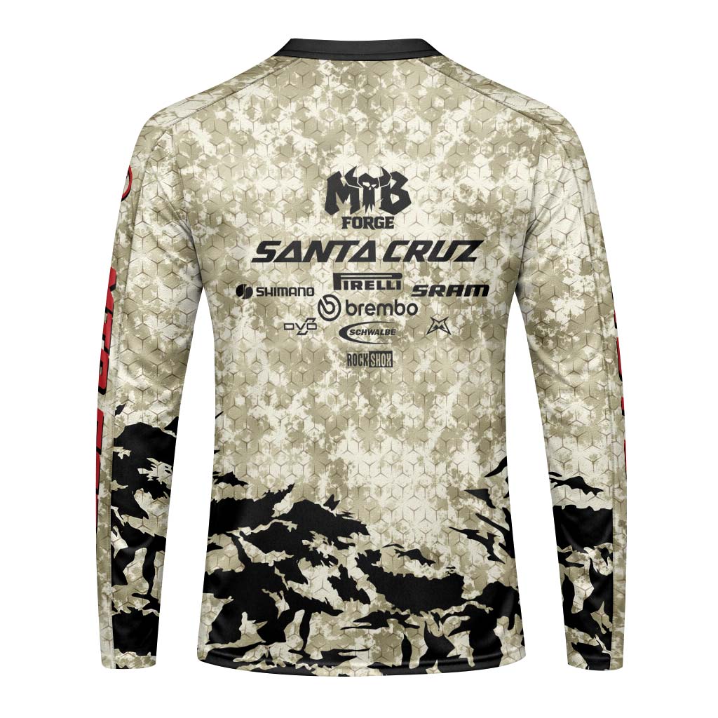 Santa Cruz Desert Camo Youth Long Sleeve Mountain Bike Jersey – Back View Mockup