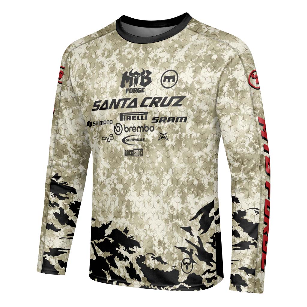 Santa Cruz Desert Camo Youth Long Sleeve Mountain Bike Jersey – Left Side View Mockup