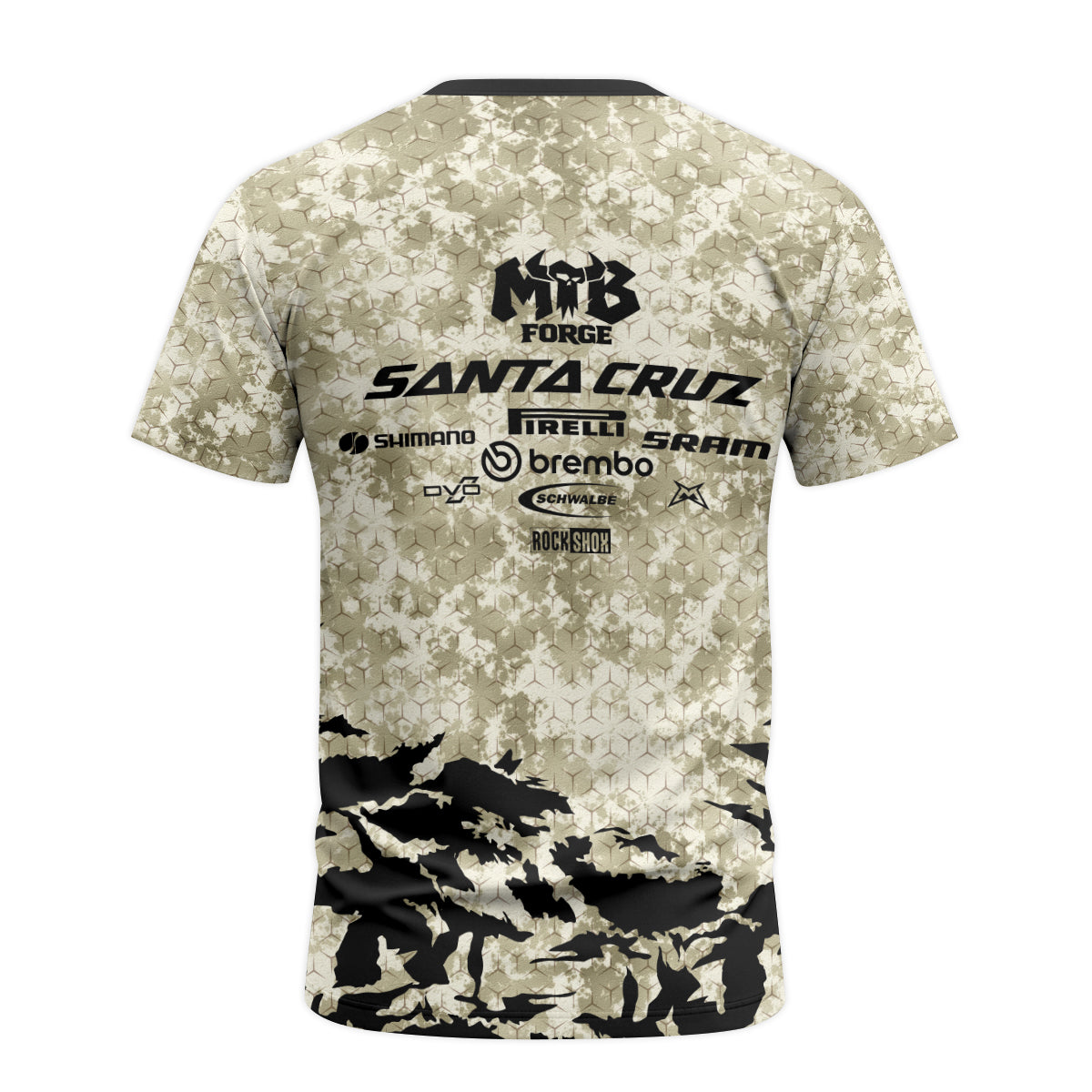 Santa Cruz Desert Camo Youth Short Sleeve Mountain Bike Jersey – Back View Mockup