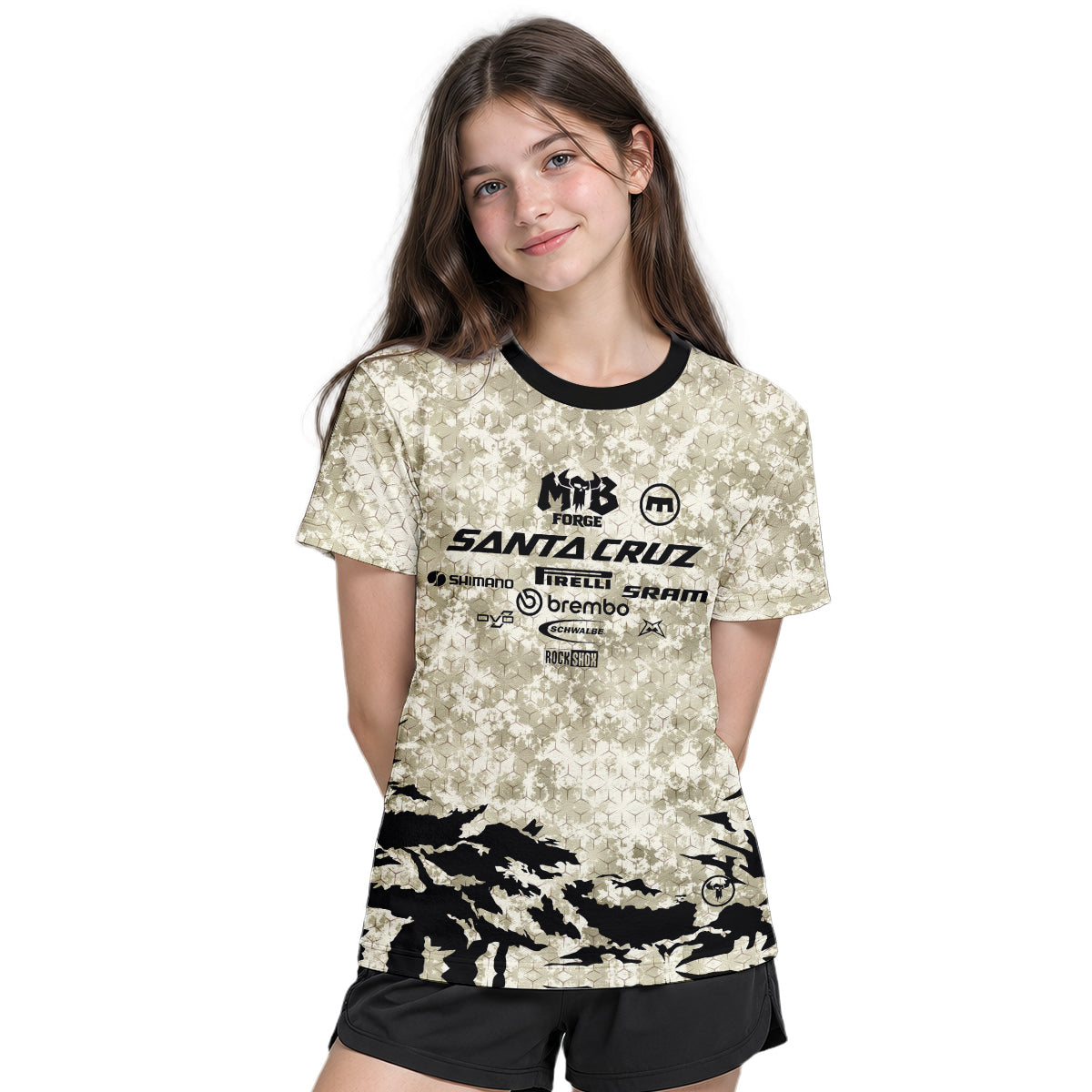 Santa Cruz Desert Camo Youth Short Sleeve Mountain Bike Jersey – Girl Lifestyle View