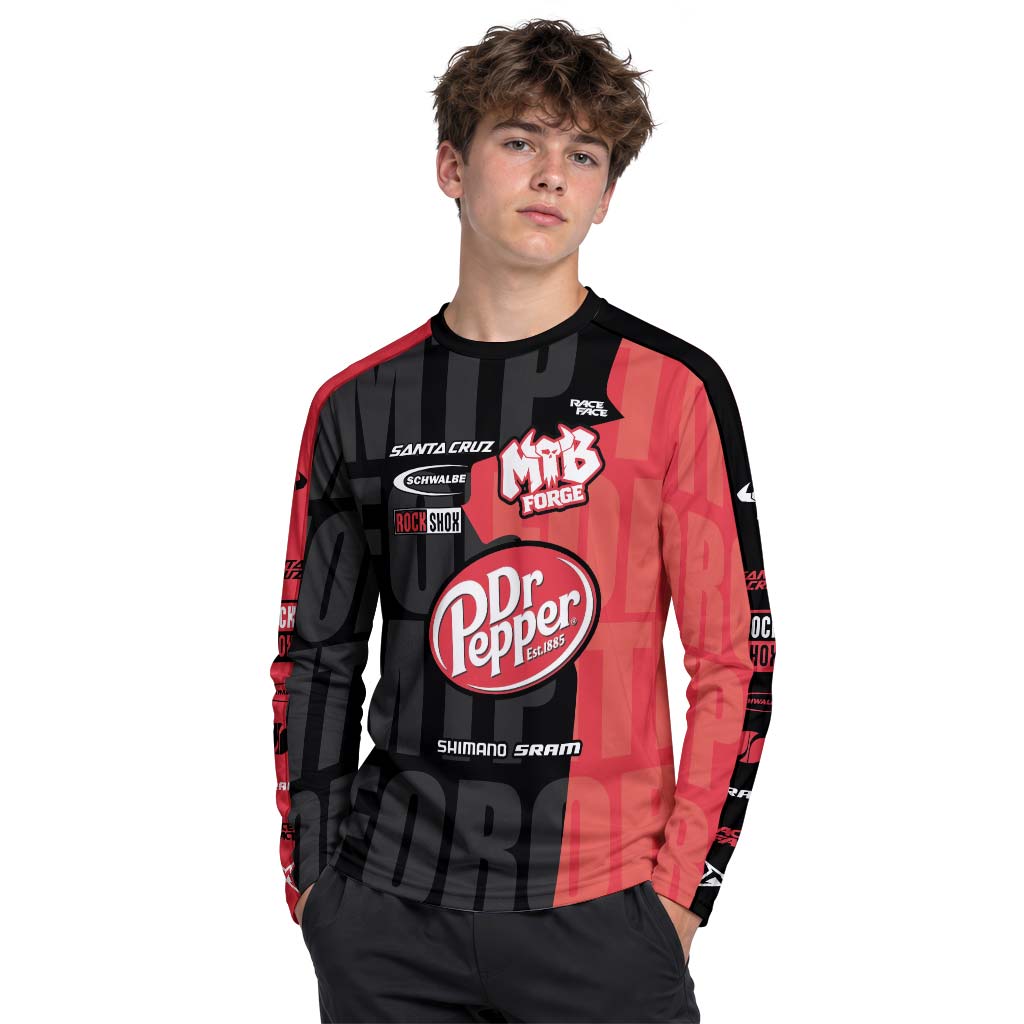 Santa Cruz Dr Pepper Youth Long Sleeve Mountain Bike Jersey – Boy Lifestyle View
