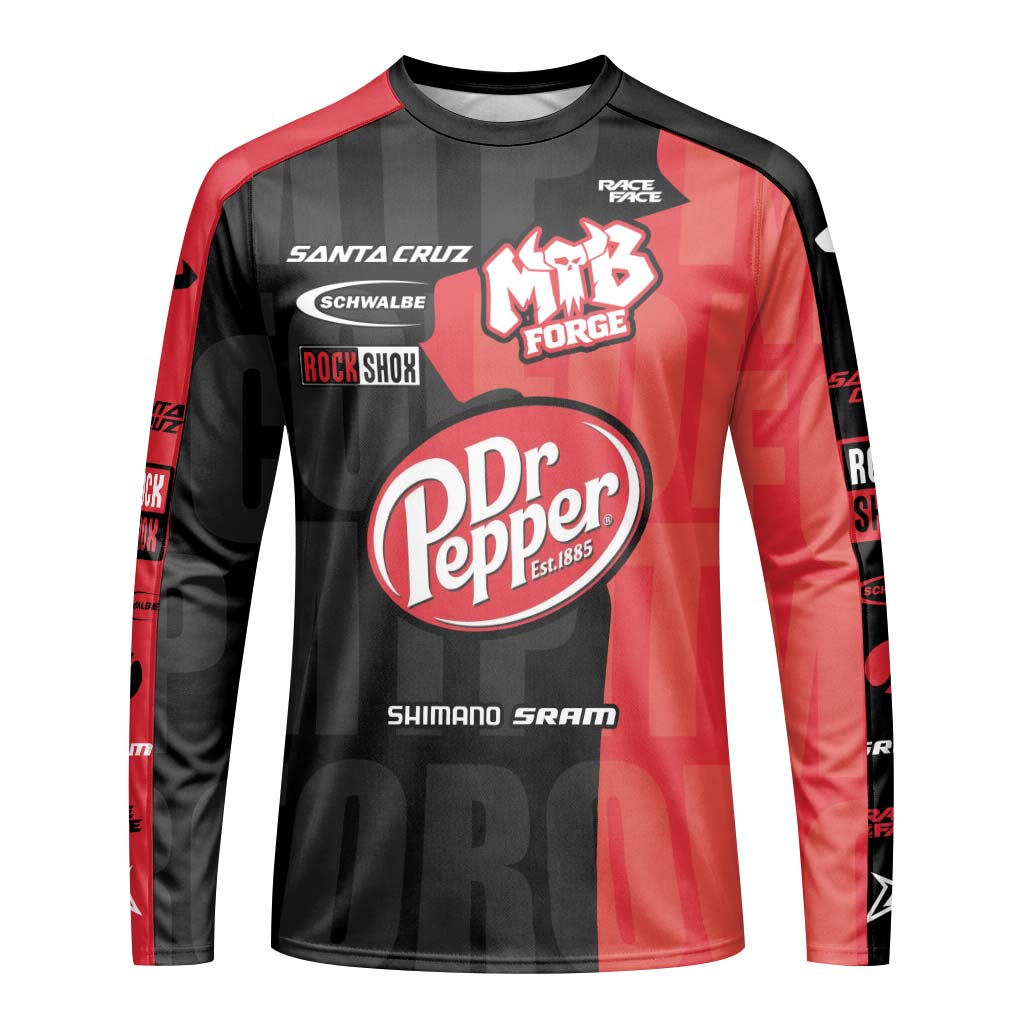 Santa Cruz Dr Pepper Youth Long Sleeve Mountain Bike Jersey – Front View Mockup