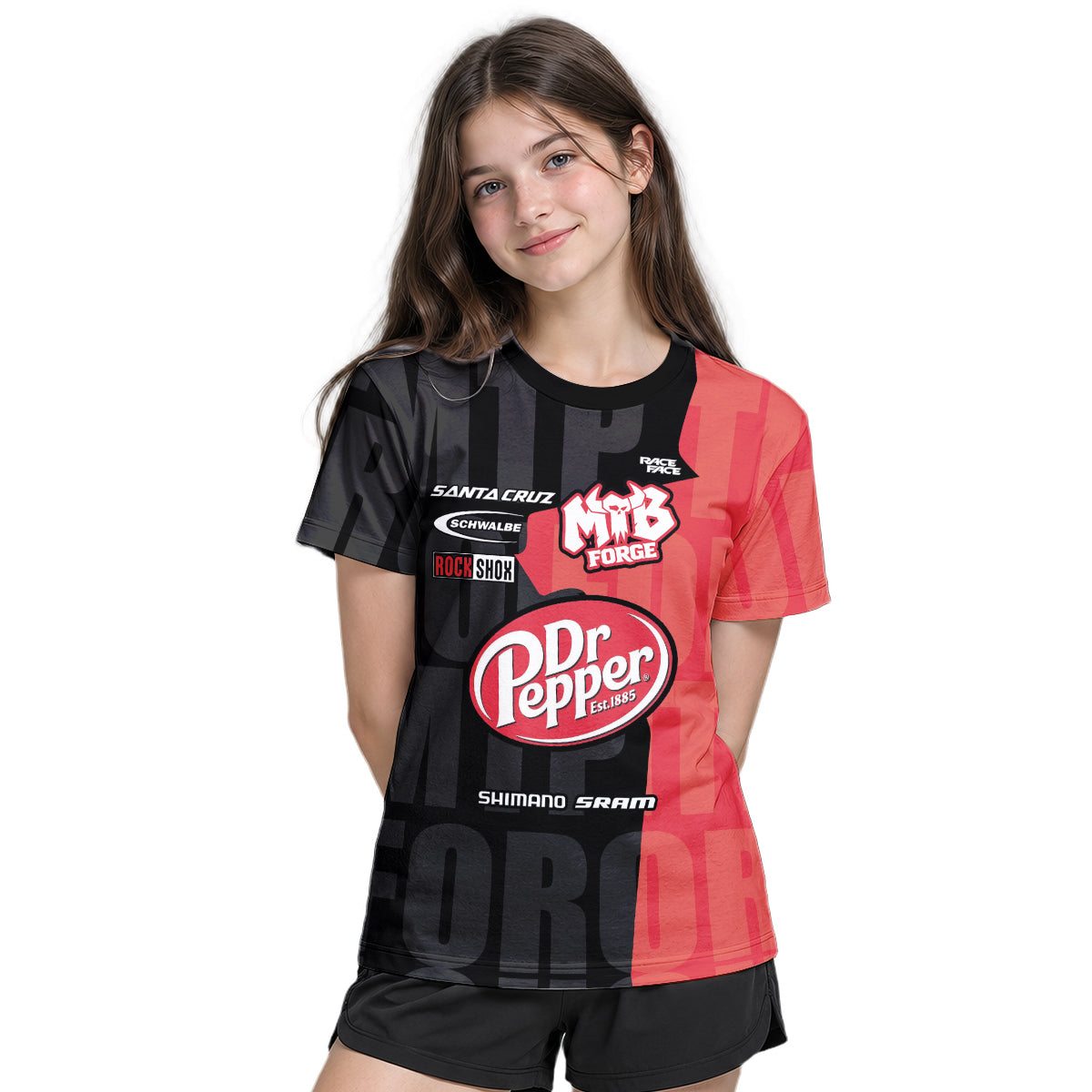 Santa Cruz Dr Pepper Youth Short Sleeve Mountain Bike Jersey – Girl Lifestyle View