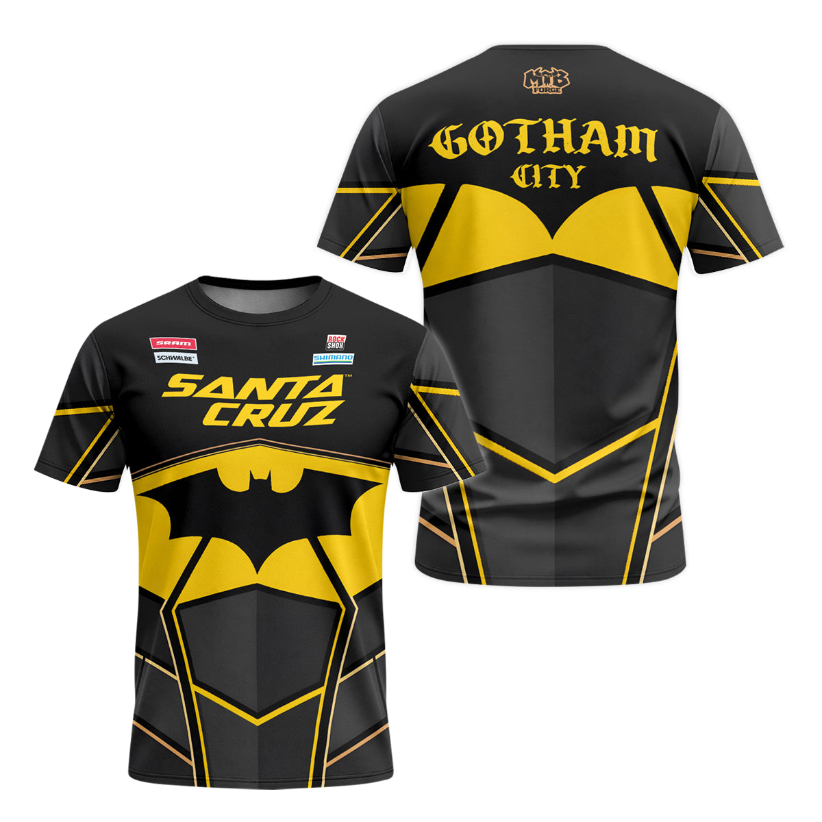 Santa Cruz Gotham City Batman Black Yellow Youth Short Sleeve Mountain Bike Jersey – Front and Back View