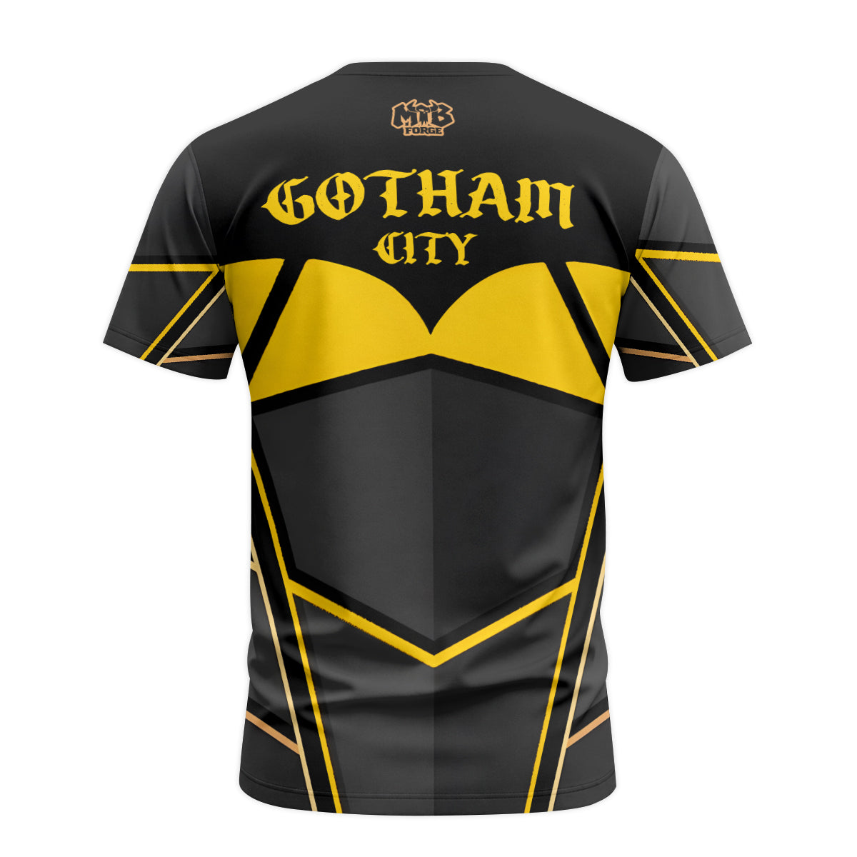 Santa Cruz Gotham City Batman Black Yellow Youth Short Sleeve Mountain Bike Jersey – Back View Mockup