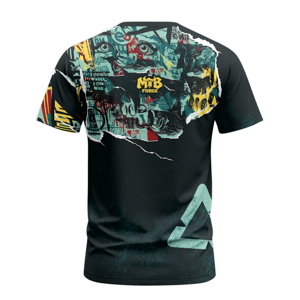Santa Cruz Graphic Collage Black Teal Short Sleeve Mountain Bike Jersey – Back View Mockup