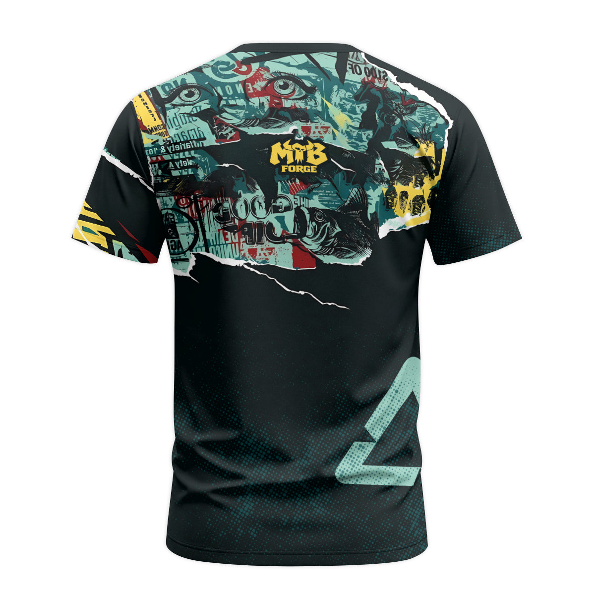 Santa Cruz Graphic Collage Black Teal Youth Short Sleeve Mountain Bike Jersey – Back View Mockup