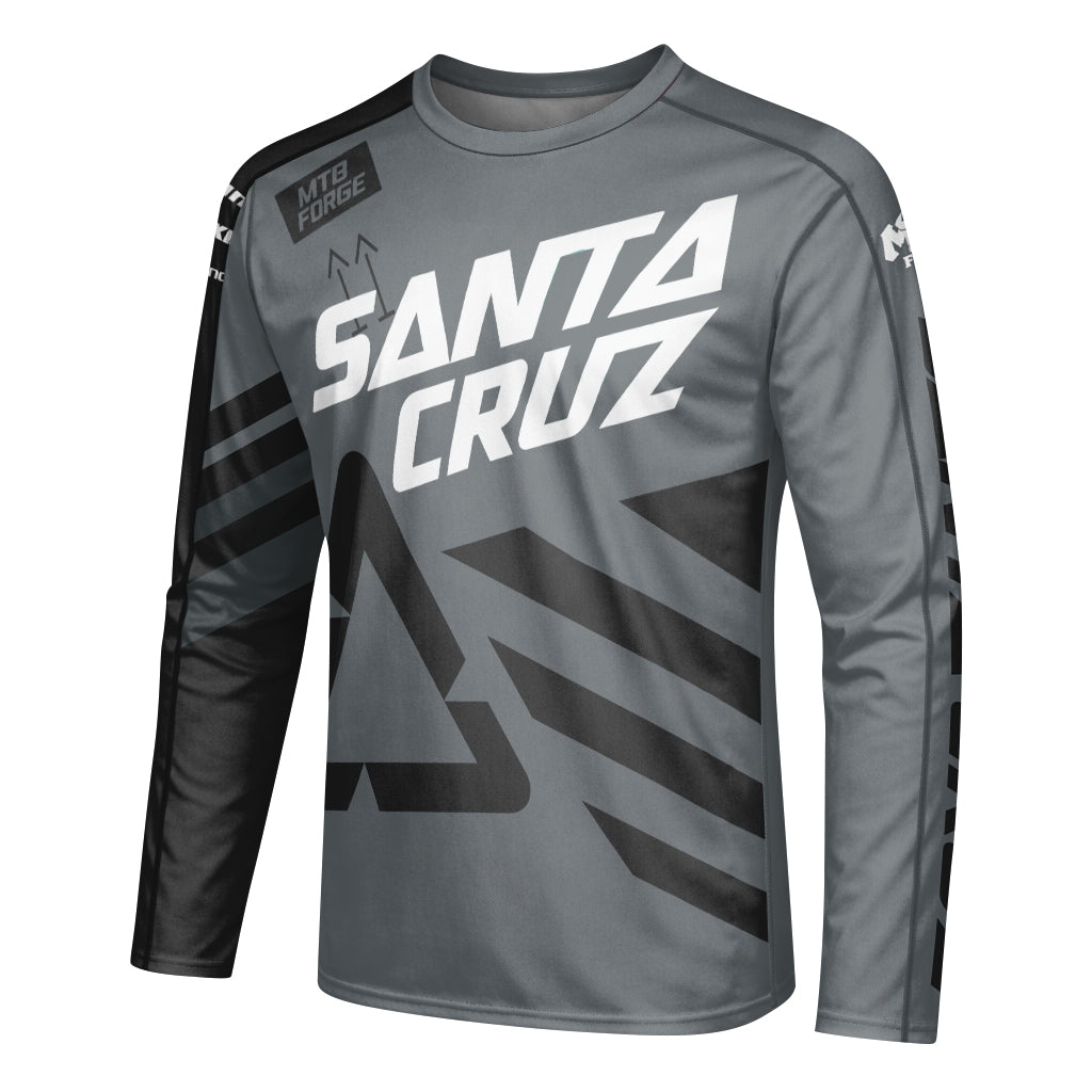Santa Cruz Gray Black Factory Long Sleeve Mountain Bike Jersey - left side mockup