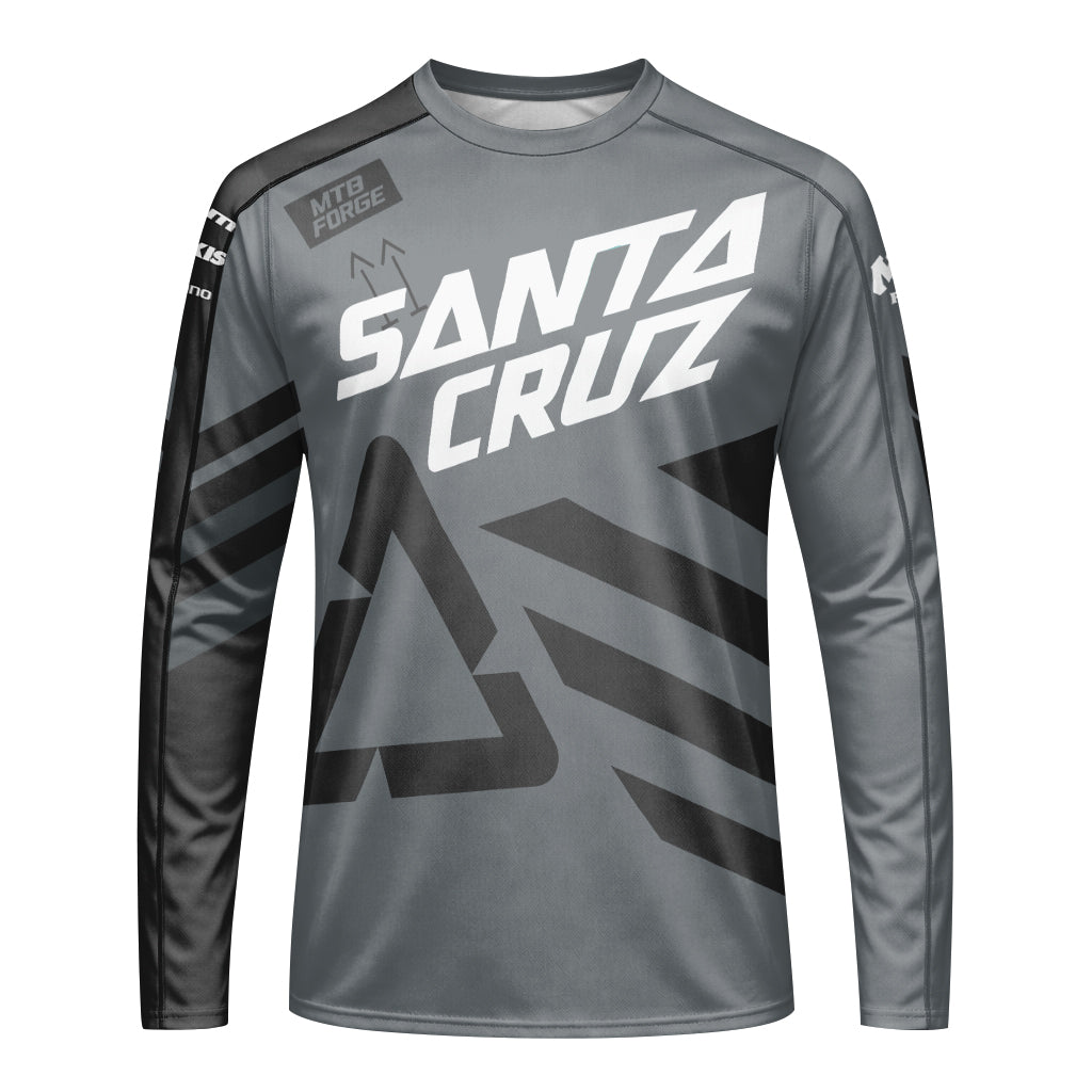 Santa Cruz Gray Black Factory Long Sleeve Mountain Bike Jersey - front view mockup