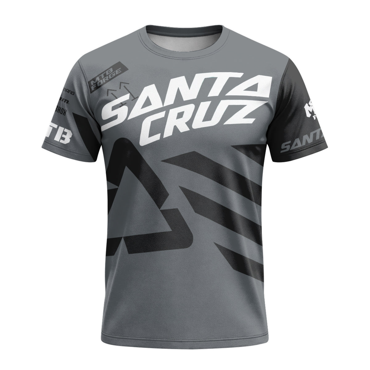 Santa Cruz Gray Black Factory Short Sleeve Mountain Bike Jersey - front view mockup