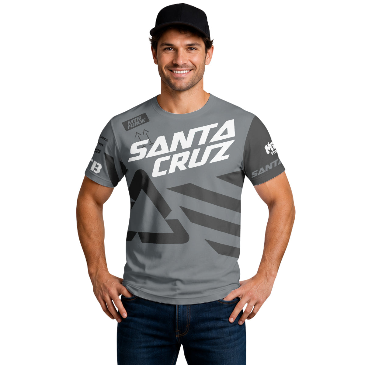 Santa Cruz Gray Black Factory Short Sleeve Mountain Bike Jersey - lifestyle view