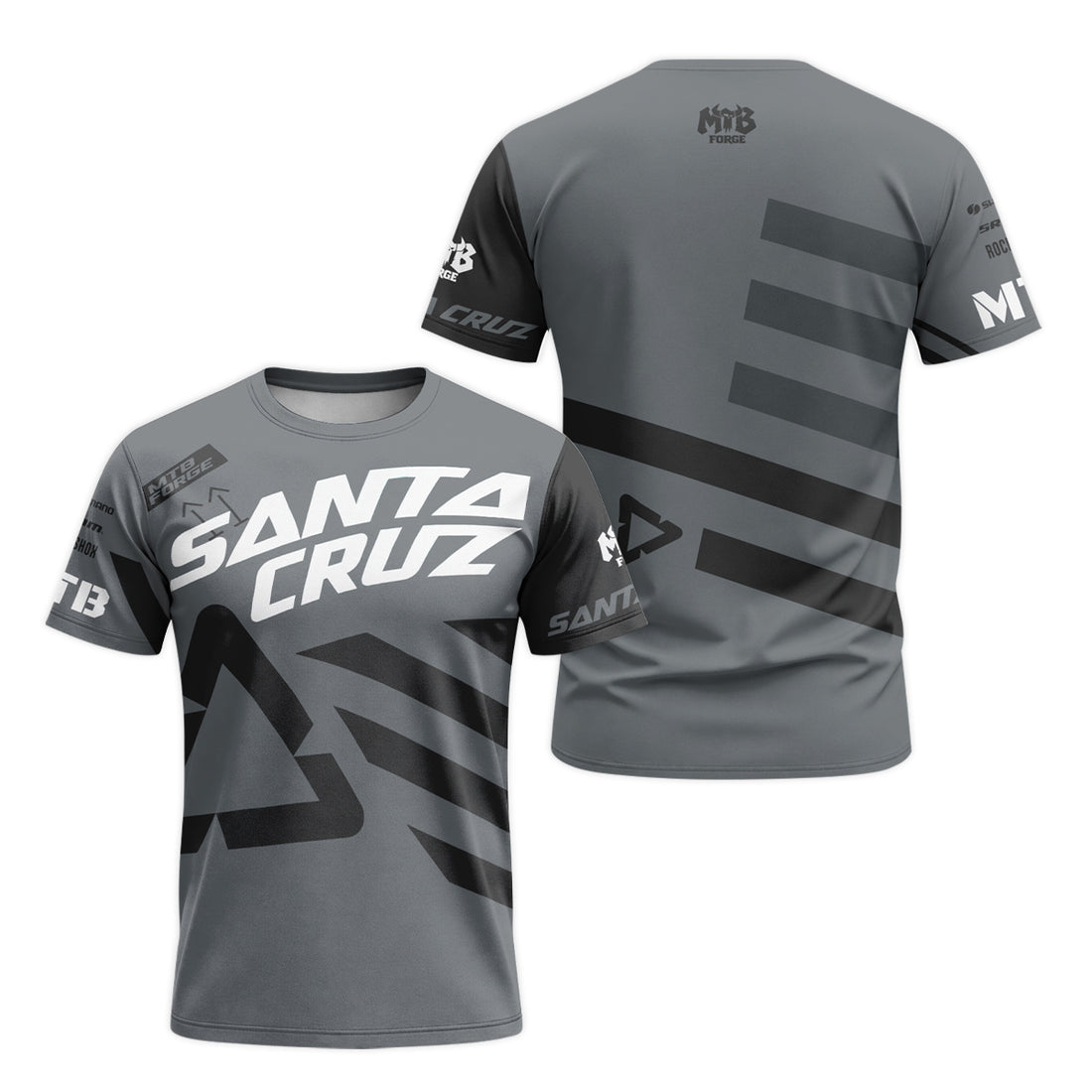 Santa Cruz Gray Black Factory Short Sleeve Mountain Bike Jersey - front and back view