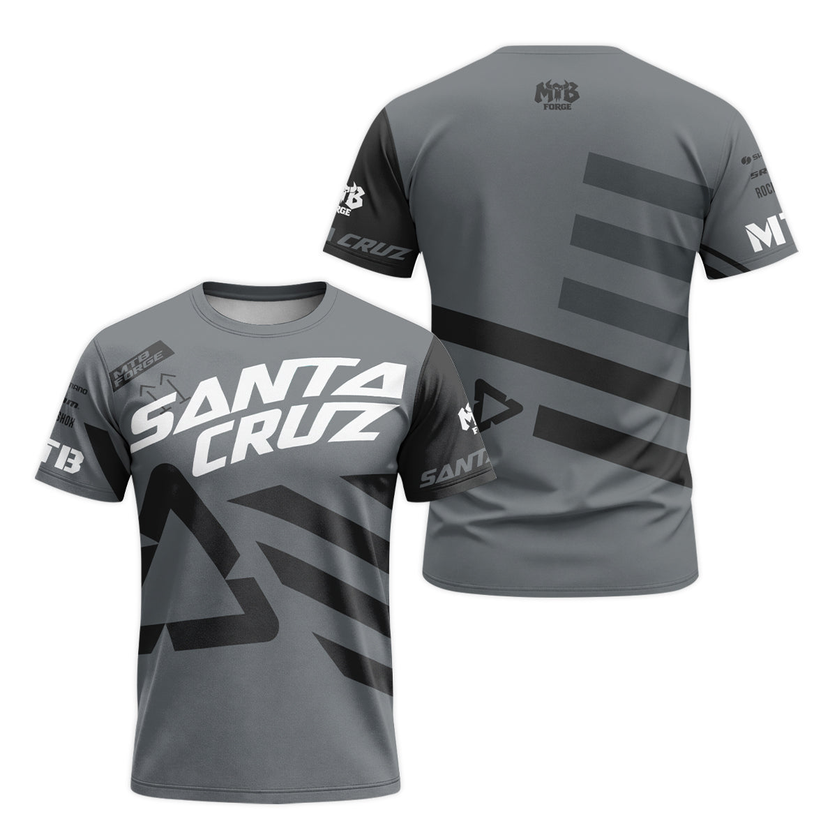 Santa Cruz Gray Black Factory Short Sleeve Mountain Bike Jersey - front and back view