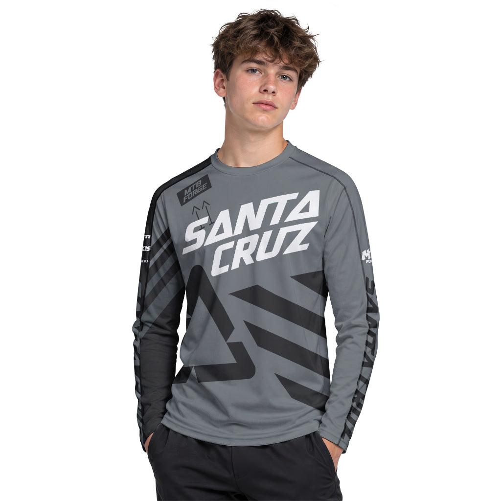 Santa Cruz Gray Black Factory Youth Long Sleeve Mountain Bike Jersey – Boy Lifestyle View