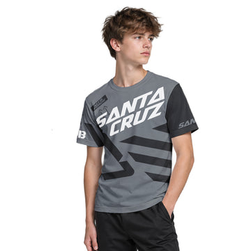 Santa Cruz Gray Black Factory Youth Short Sleeve Mountain Bike Jersey – Boy Lifestyle View
