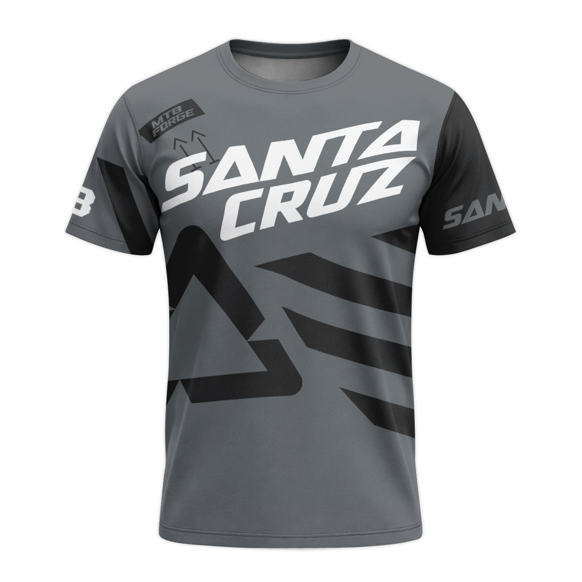 Santa Cruz Gray Black Factory Youth Short Sleeve Mountain Bike Jersey – Front View Mockup