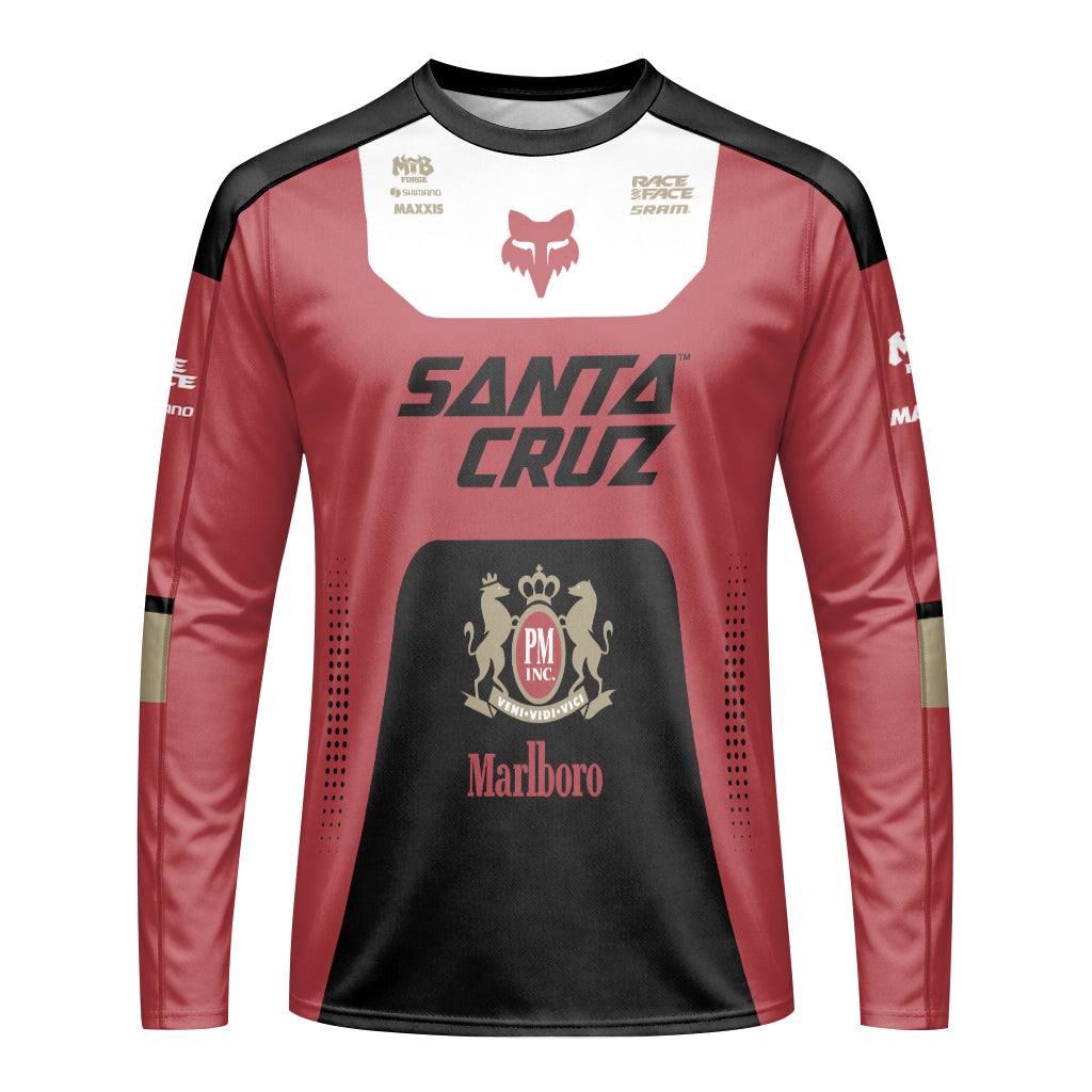 Santa Cruz Marlboro Red Black Factory Long Sleeve Mountain Bike Jersey - front view mockup