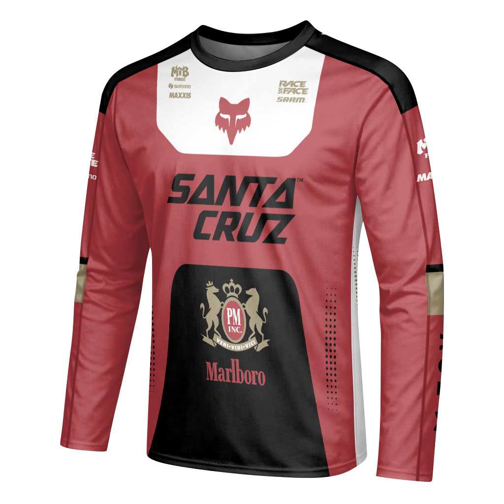 Santa Cruz Marlboro Red Black Factory Long Sleeve Mountain Bike Jersey - left side mockup