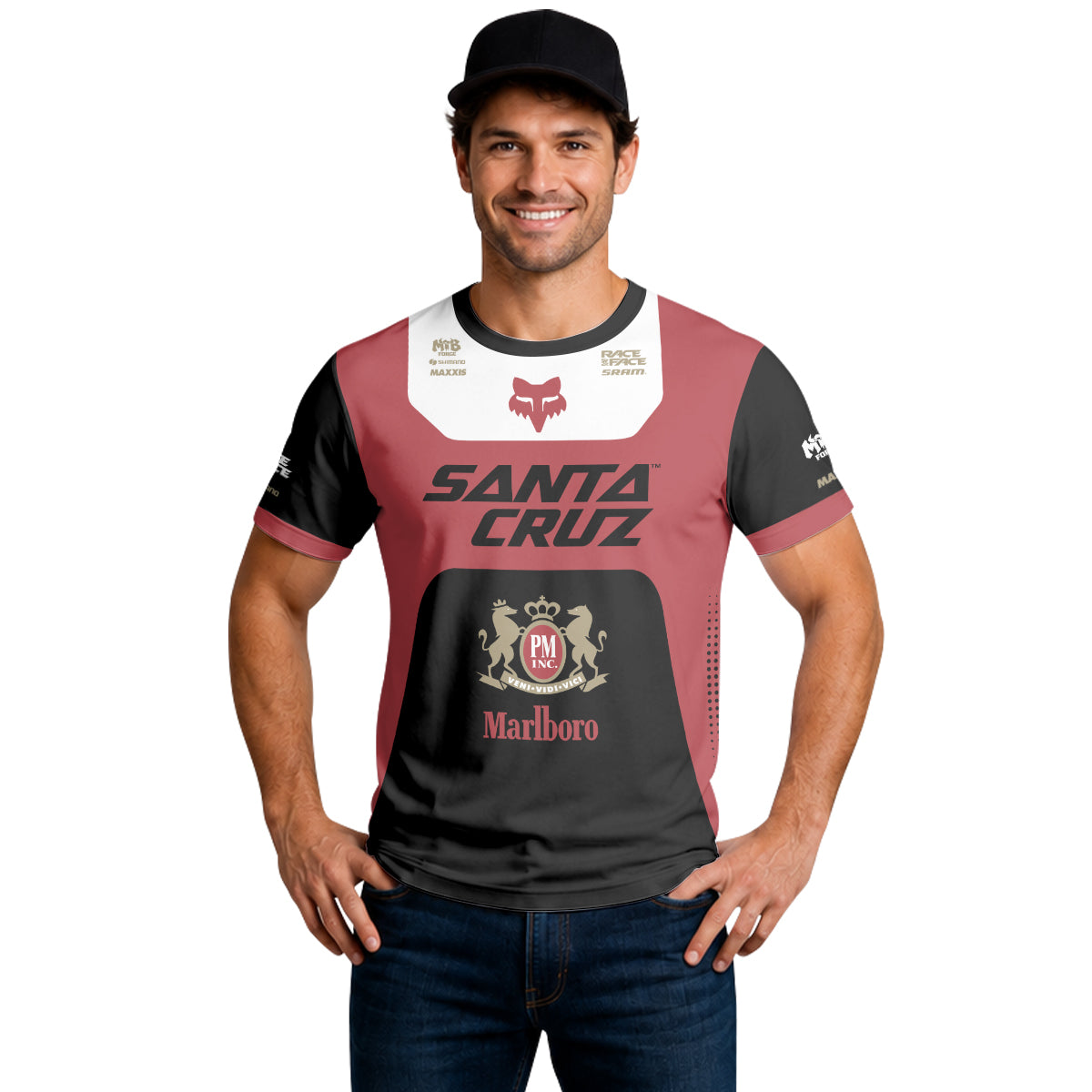 Santa Cruz Marlboro Red Black Factory Short Sleeve Mountain Bike Jersey - lifestyle view