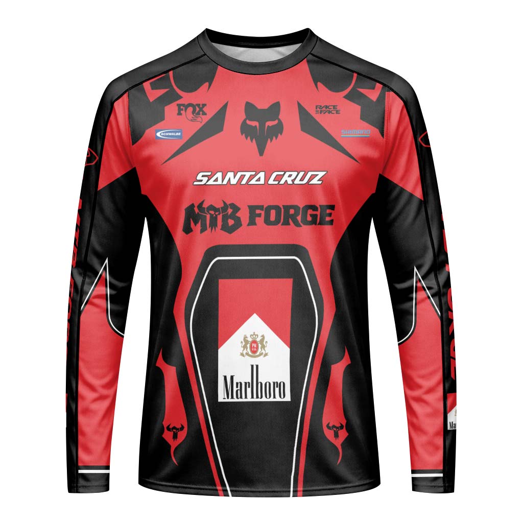 Santa Cruz Marlboro Red Black Long Sleeve Mountain Bike Jersey - front view mockup
