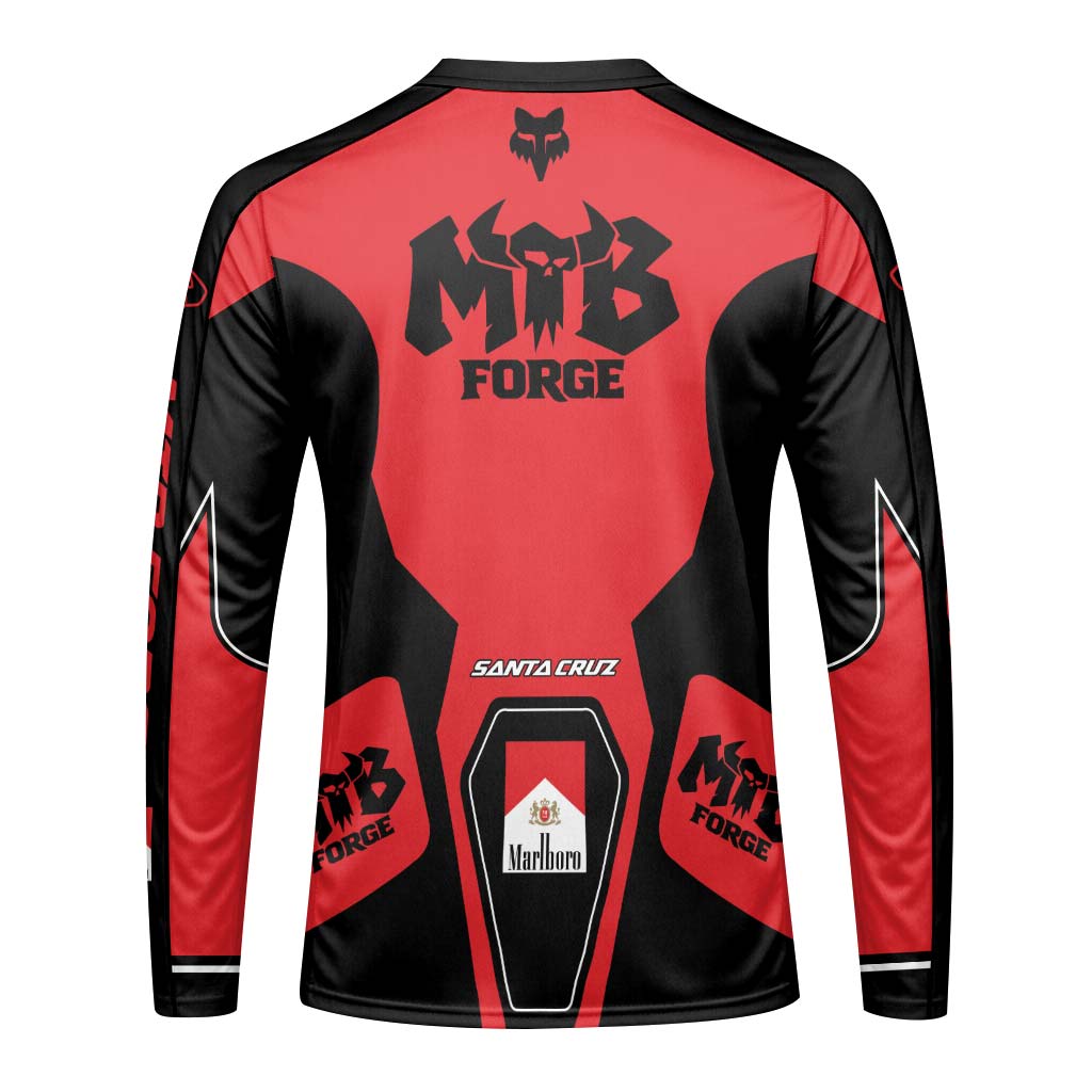 Santa Cruz Marlboro Red Black Long Sleeve Mountain Bike Jersey - back view mockup