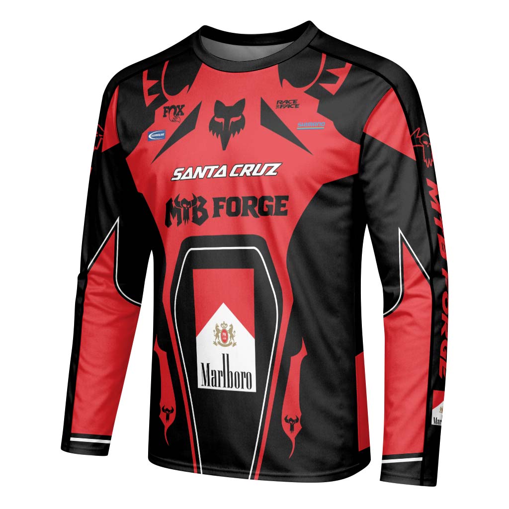 Santa Cruz Marlboro Red Black Long Sleeve Mountain Bike Jersey - left side mockup