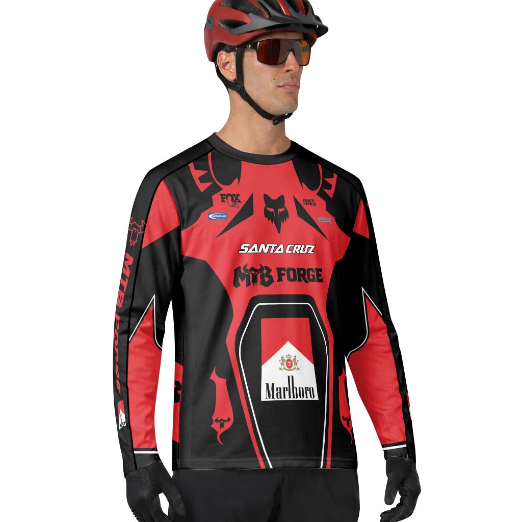 Santa Cruz Marlboro Red Black Long Sleeve Mountain Bike Jersey - lifestyle view
