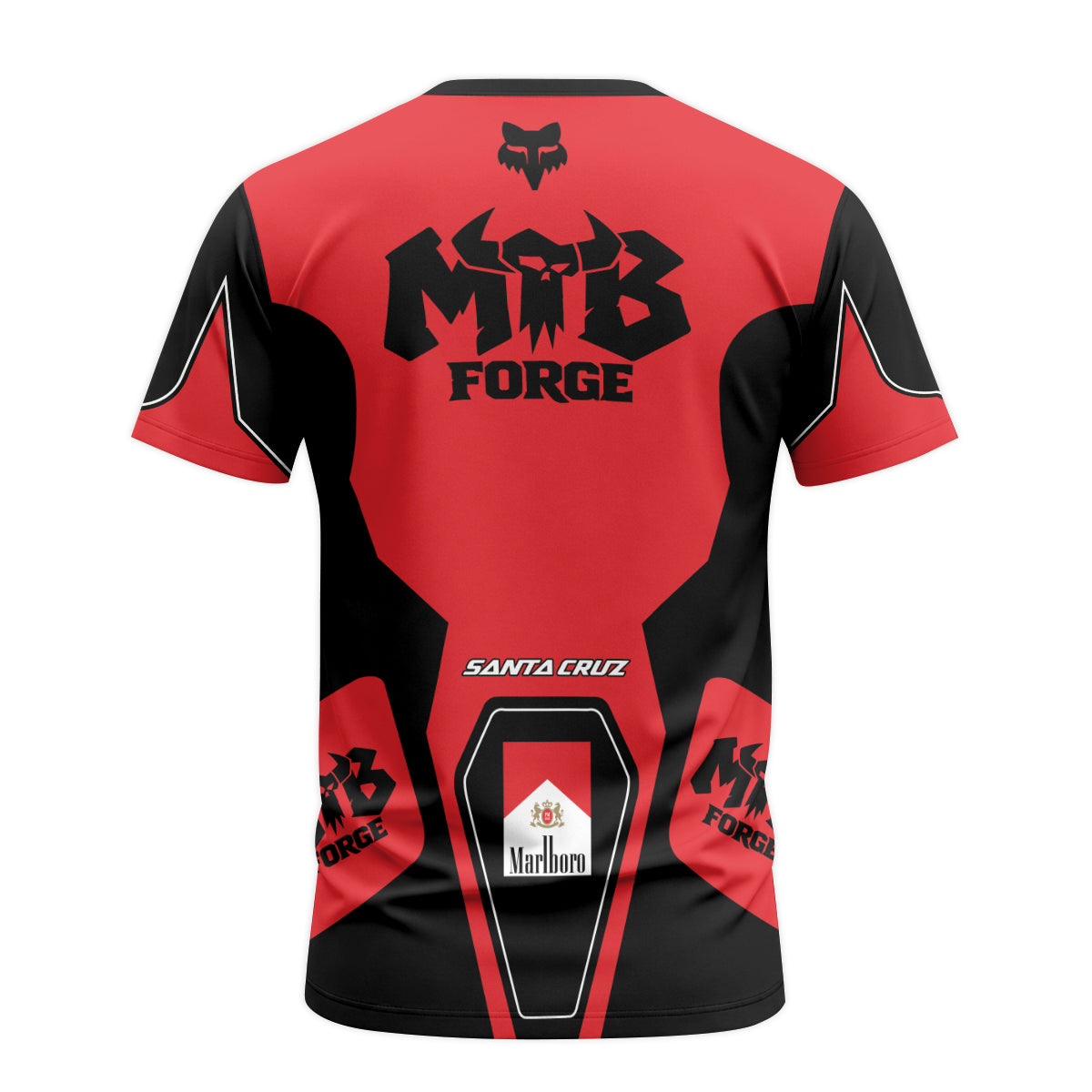 Santa Cruz Marlboro Red Black Short Sleeve Mountain Bike Jersey - back view mockup
