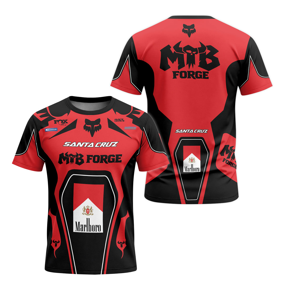 Santa Cruz Marlboro Red Black Short Sleeve Mountain Bike Jersey - front and back view