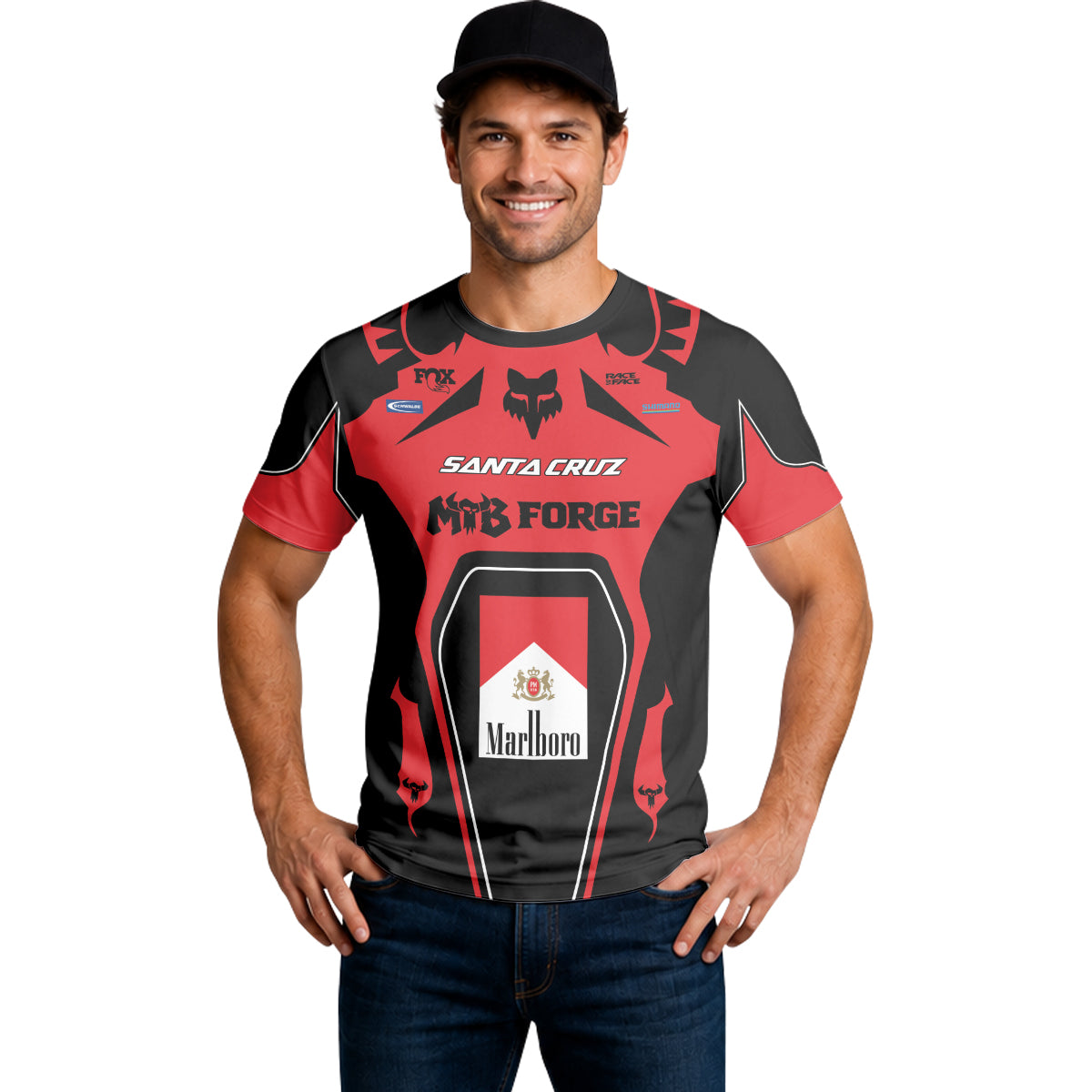 Santa Cruz Marlboro Red Black Short Sleeve Mountain Bike Jersey - lifestyle view
