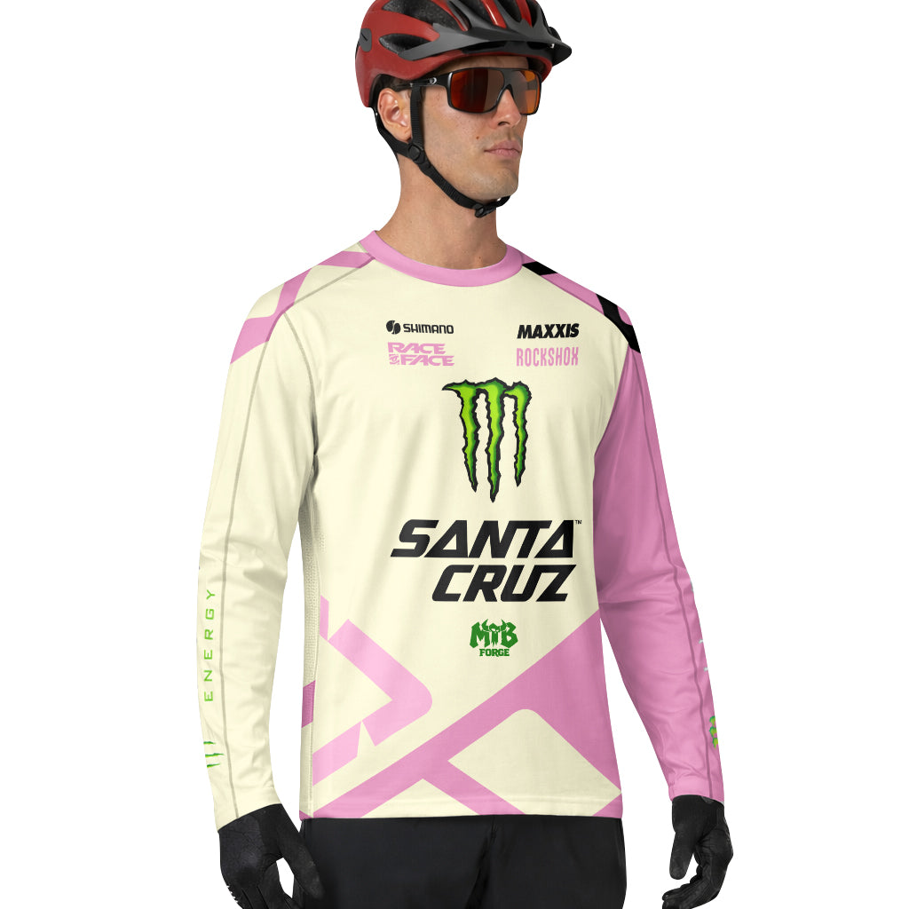 Santa Cruz Monster Energy Cream Pink Long Sleeve Mountain Bike Jersey - lifestyle view