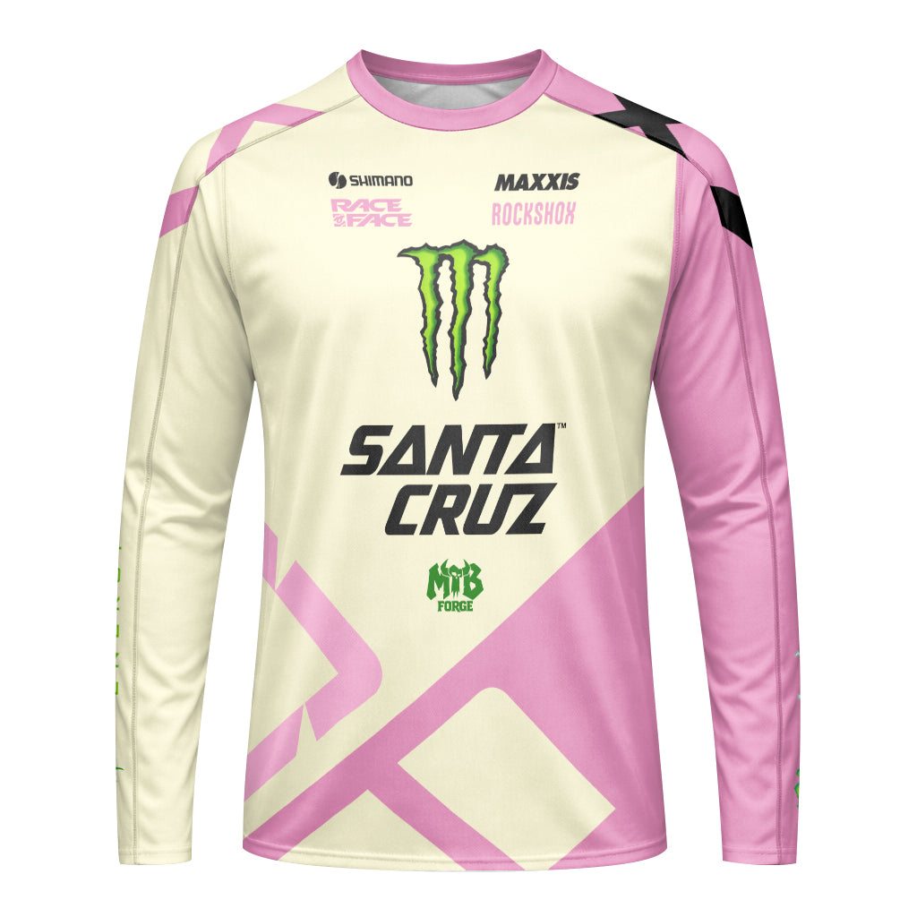 Santa Cruz Monster Energy Cream Pink Long Sleeve Mountain Bike Jersey - front view mockup