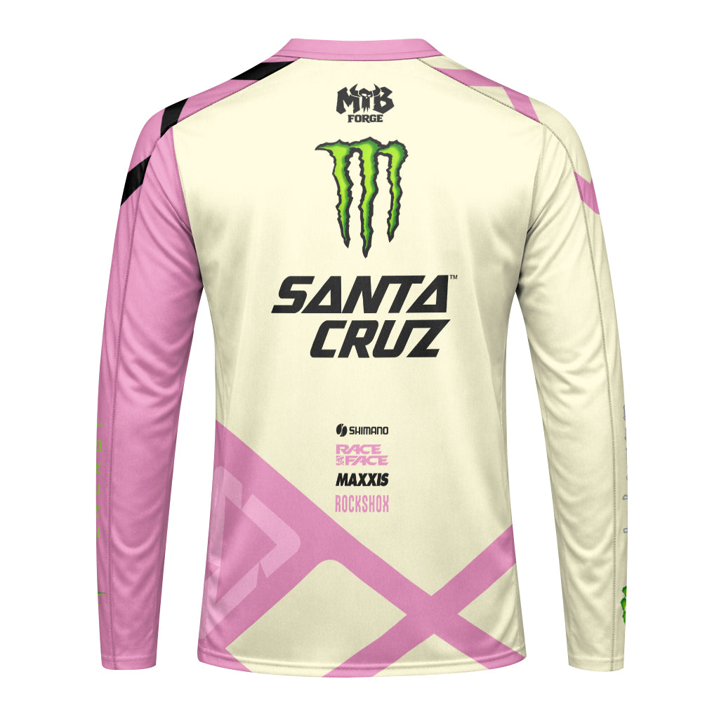 Santa Cruz Monster Energy Cream Pink Long Sleeve Mountain Bike Jersey - front view mockup