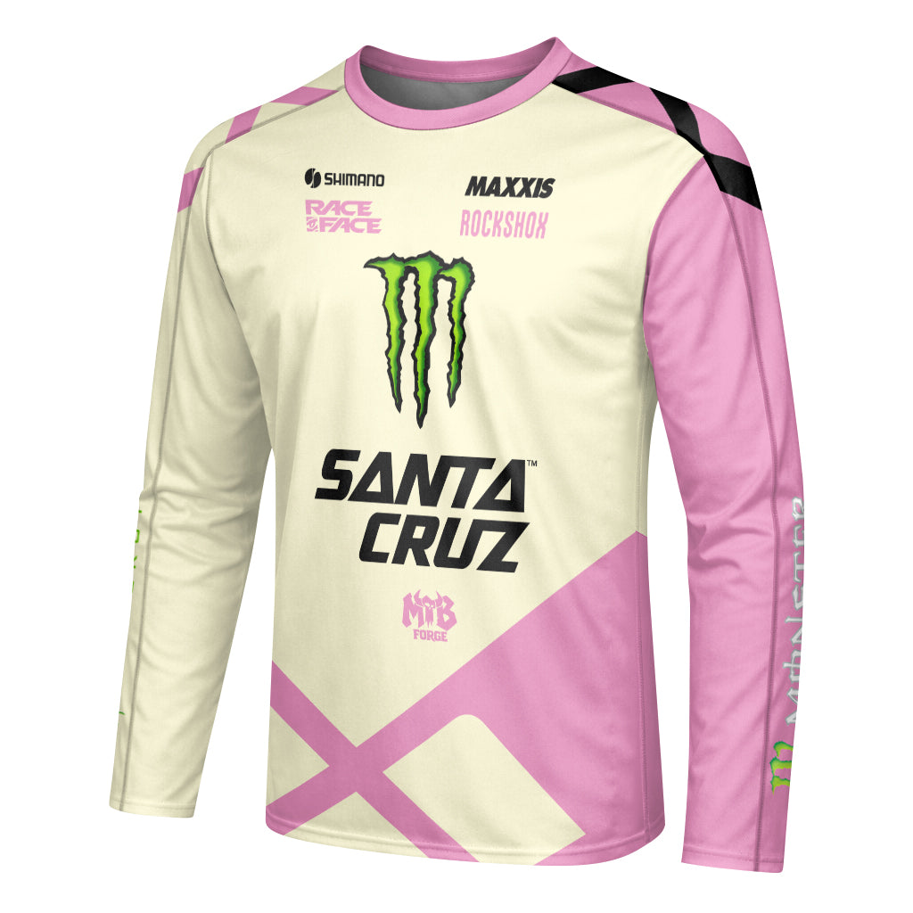 Santa Cruz Monster Energy Cream Pink Long Sleeve Mountain Bike Jersey - left side mockup